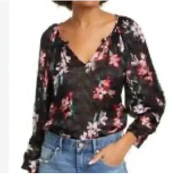 Rebecca Taylor Noha Floral Silk Blend Velvet Burnout Blouse Top Size 00 XXS - Picture 2 of 6
